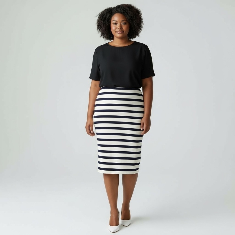 Jofit Black and White Asymmetrical Pencil Skirt Knee-length